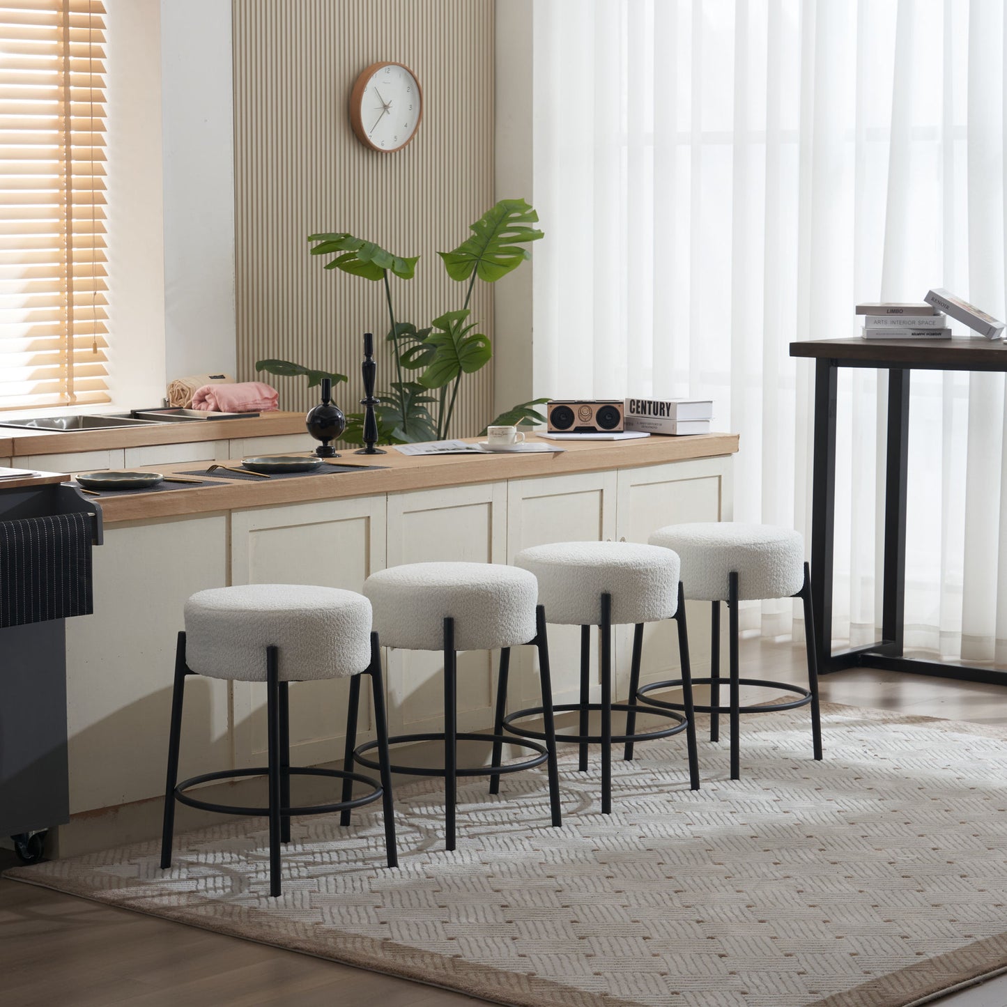 Set of 2 24 Inch Tall Round Upholstered Bar Stools for Kitchen and Coffee Shops Contemporary Design