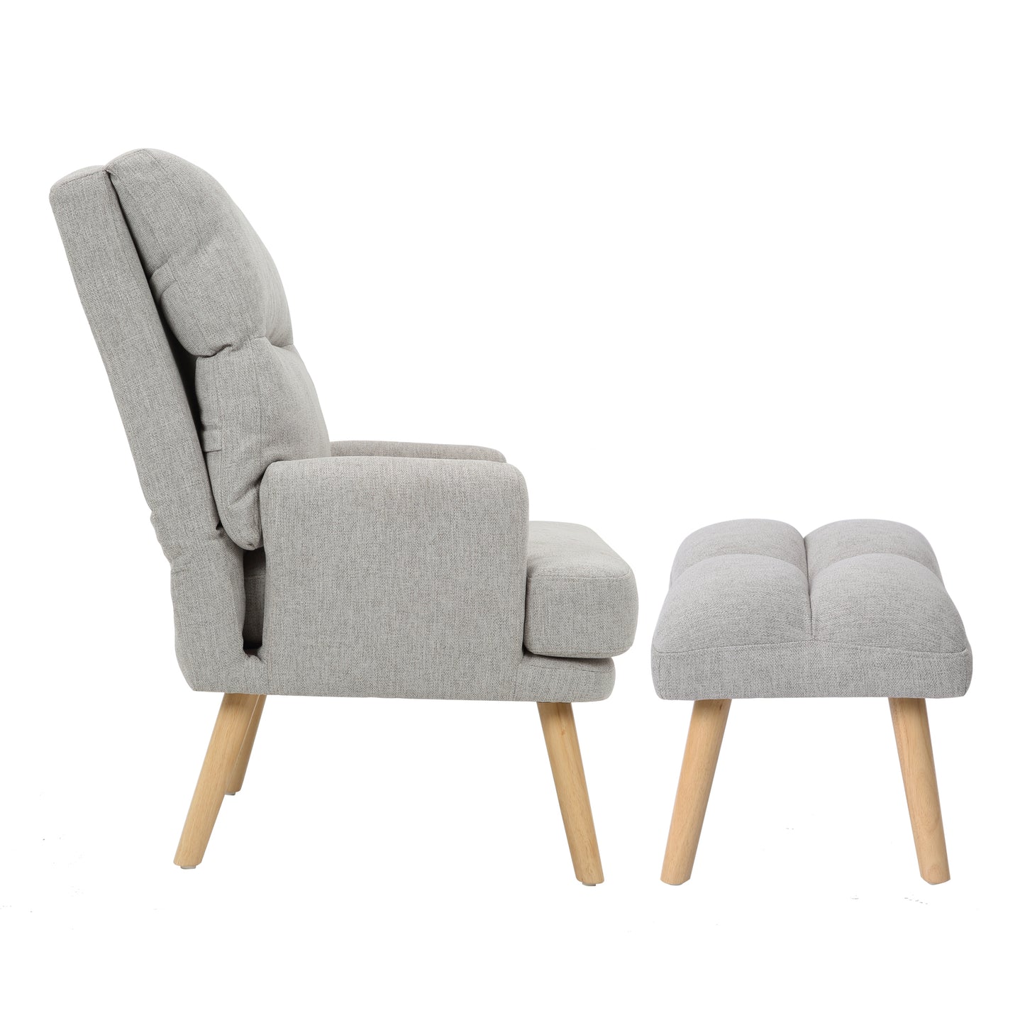 Mid Century Modern Accent Chair and Ottoman Set with Adjustable Backrest for Living Room Bedroom and Study