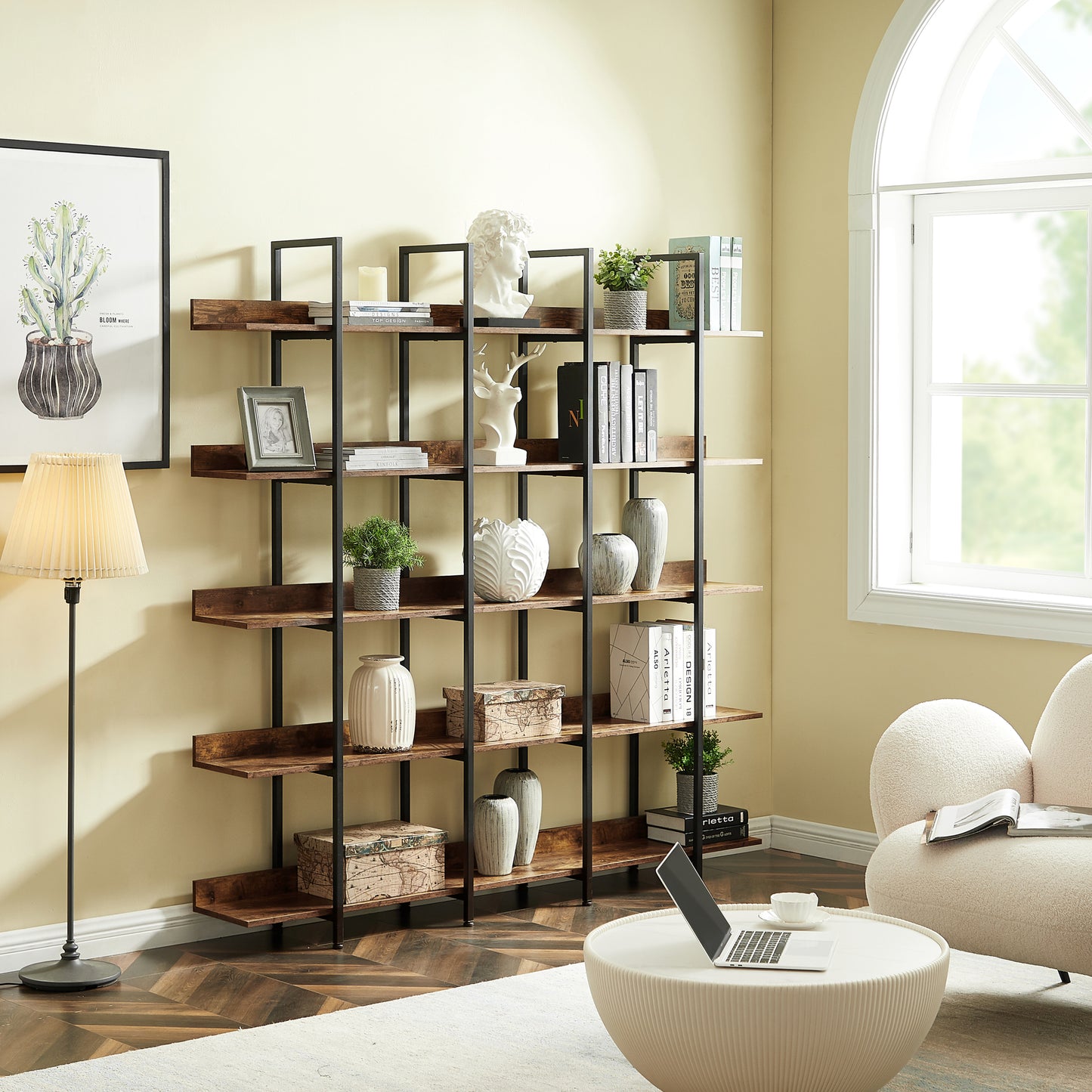 5 Tier Open Bookshelf Vintage Industrial Style Metal Frame MDF Board Home Office Storage Shelf