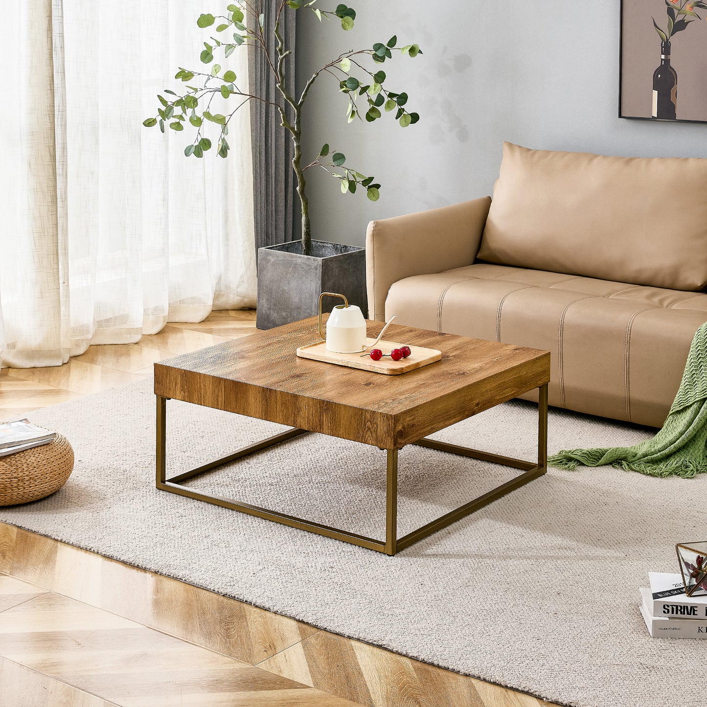 Modern Rectangular Coffee Table Dining Table MDF Top Metal Legs 31.5 Inch Suitable for Restaurants Living Rooms