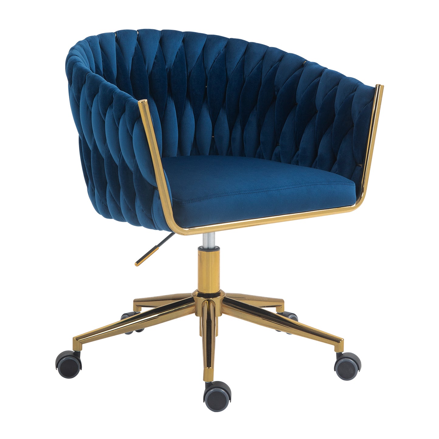 Modern Hand Woven Office Chair with Wheels Height Adjustable 360 degree Swivel Vanity Chair for Bedroom Living Room Blue