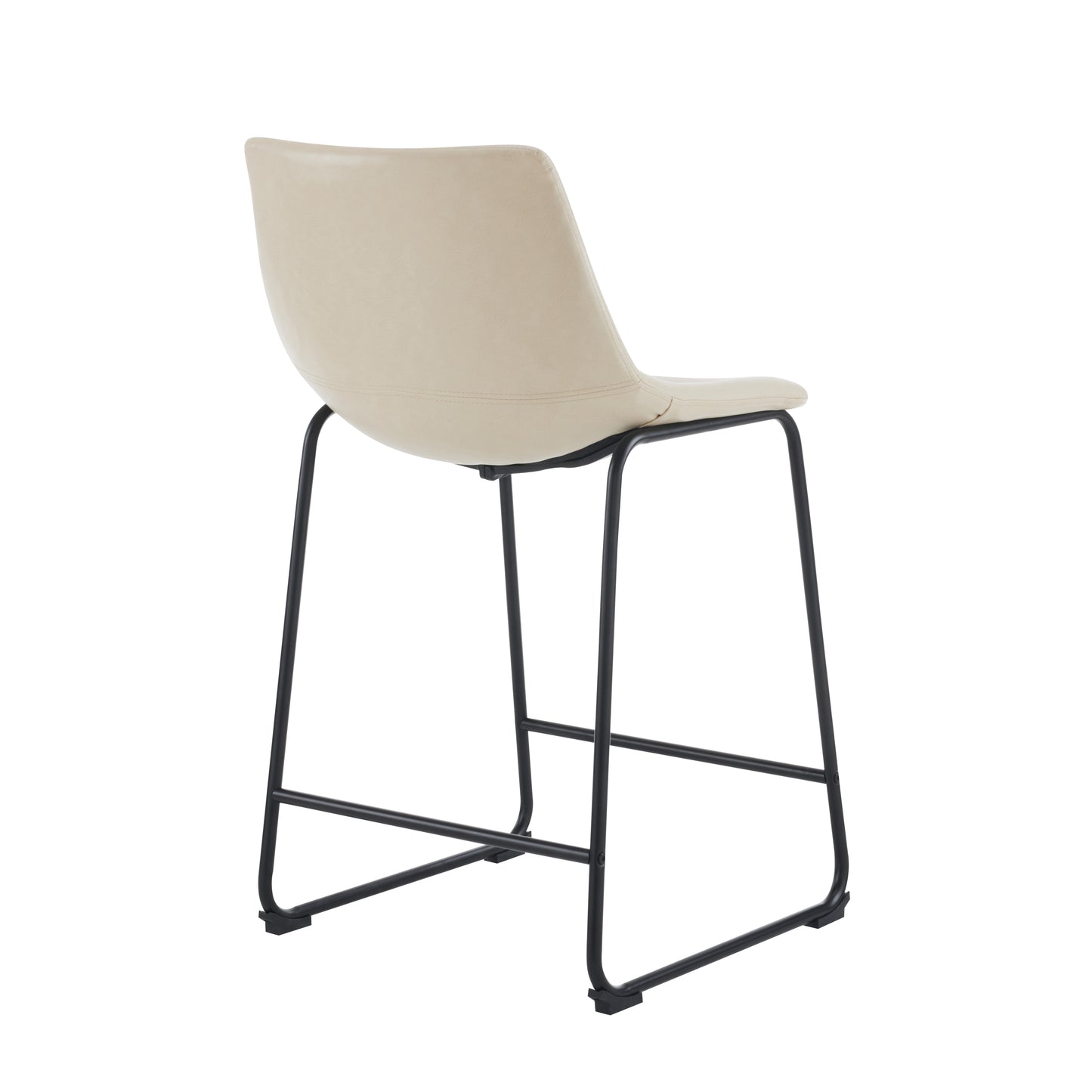 Vintage 24-Inch Armless Industrial Faux Leather Counter Stool Set of 2 Cream Black Metal Legs Footrest for Kitchen Cafe Bar