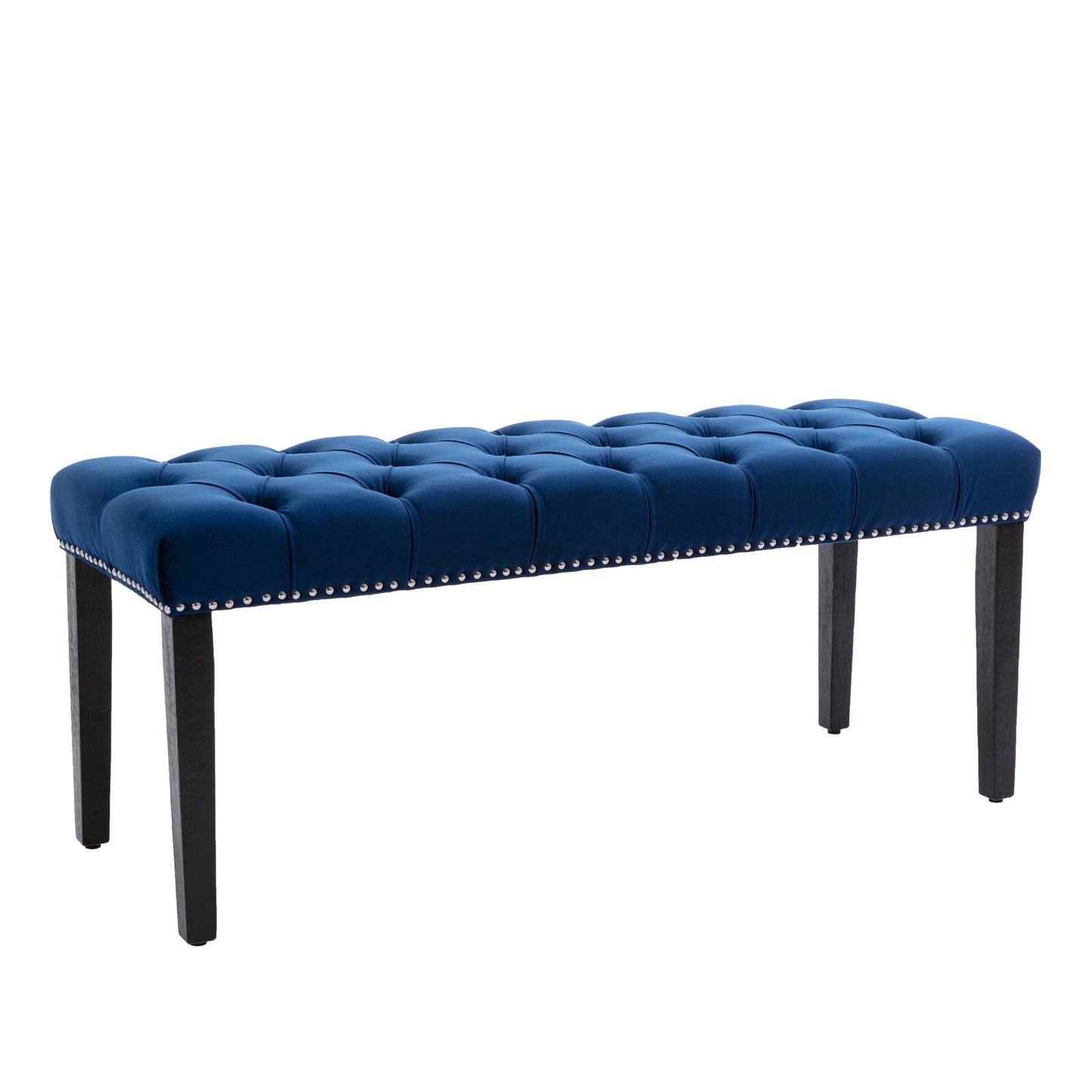Heng Ming Upholstered Tufted Bench Ottoman , Velvet Dining Bench Bedroom Bench Footrest Stool Accent Bench for Entryway Dining Room Living Room, Blue