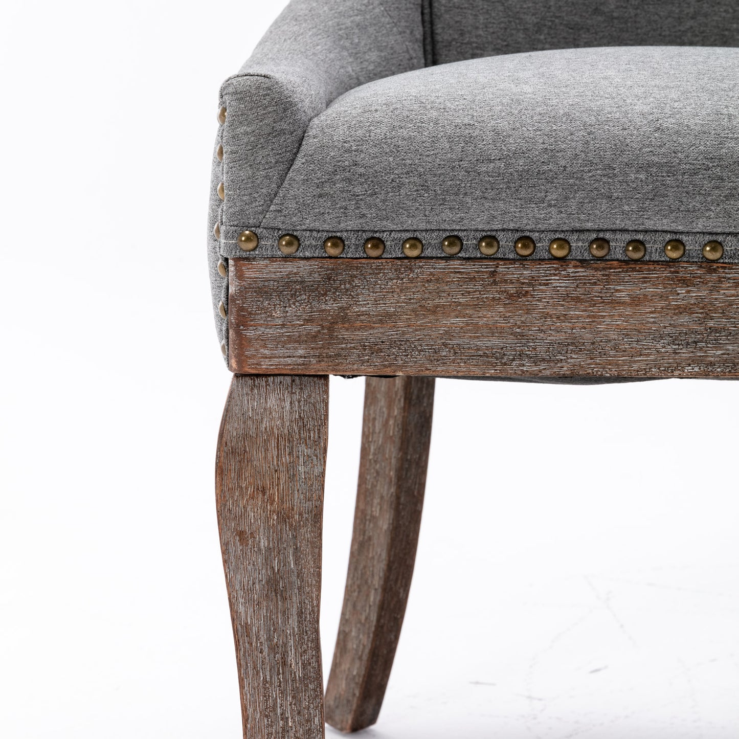 Ultra Side Dining Chair,Thickened fabric chairs with neutrally toned solid wood legs, Bronze nail head,Set of 2,Gray