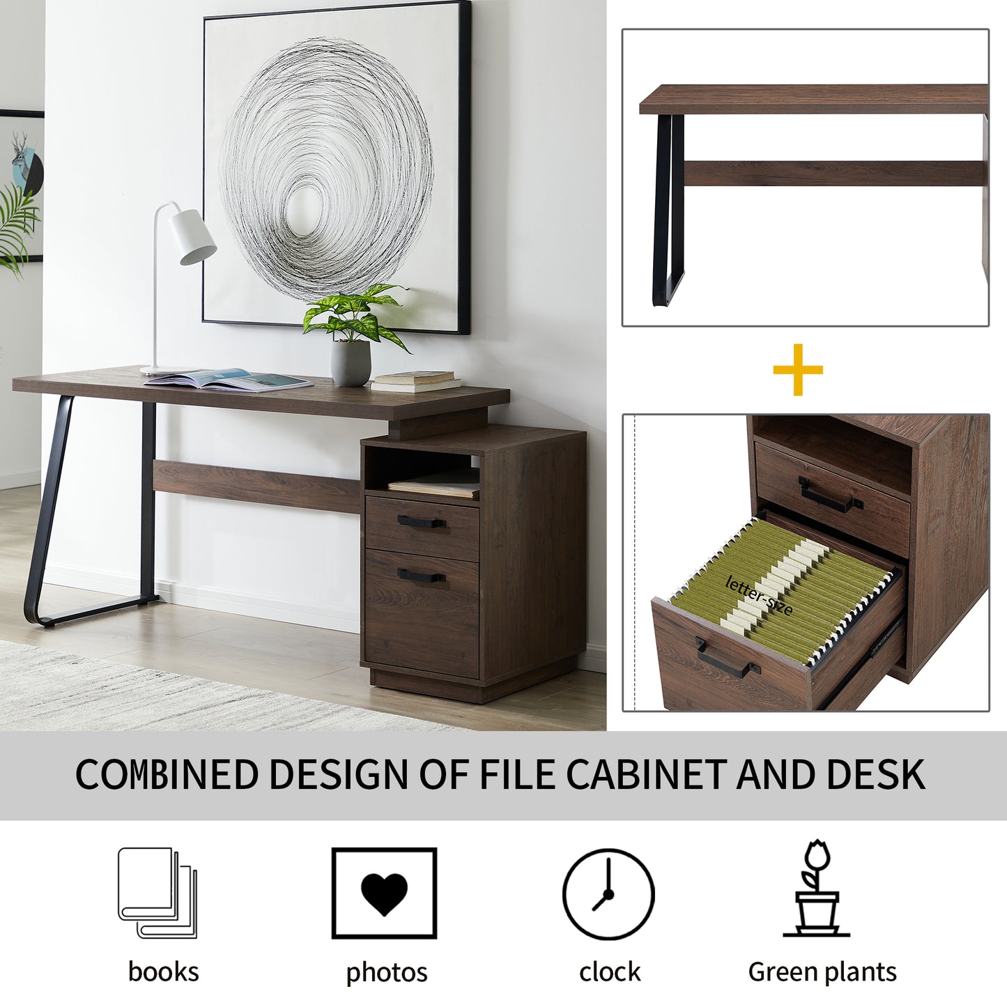 Home Office Computer Desk with Drawers and Hanging File Storage 65 Inch Writing Study Table for Workspace Organization