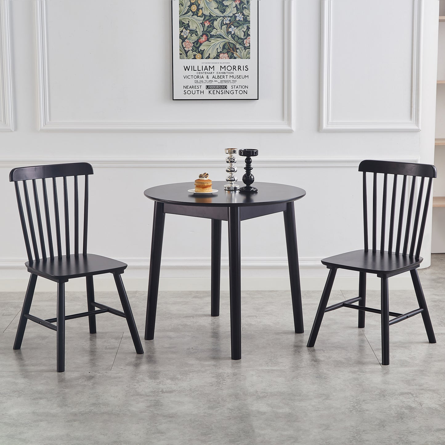 Black Rubber Wood Dining Chairs Set of 4 Simple Natural Solid Wood Living Room Seating