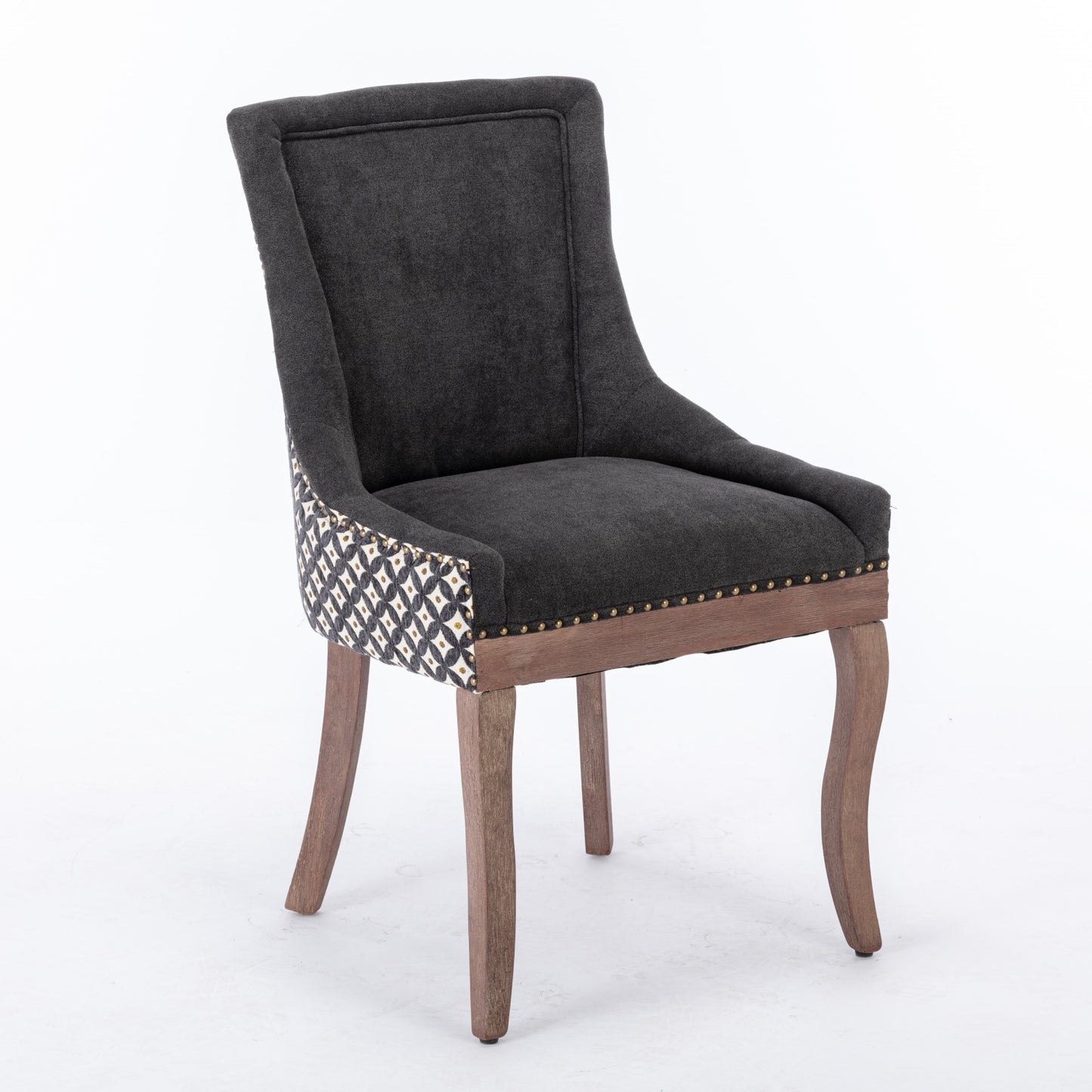 Ultra Side Dining Chair, Thickened fabric chairs with neutrally toned solid wood legs, Bronze nail head, Set of 2, Blue