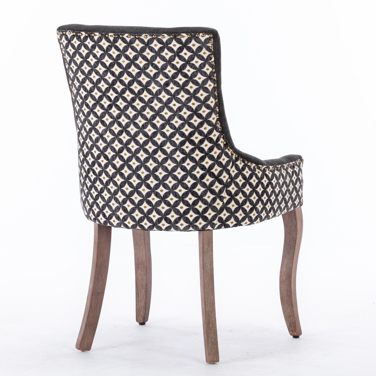 Ultra Side Dining Chair, Thickened fabric chairs with neutrally toned solid wood legs, Bronze nail head, Set of 2, Blue