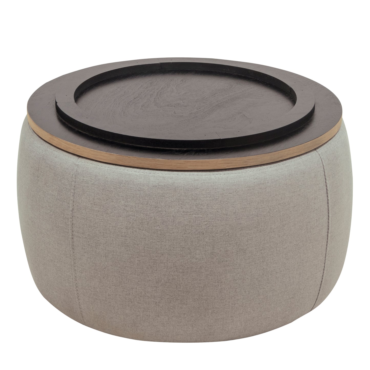 Round Storage Ottoman, 2 in 1 Function, Work as End table and Ottoman, Grey (25.5"x25.5"x14.5")