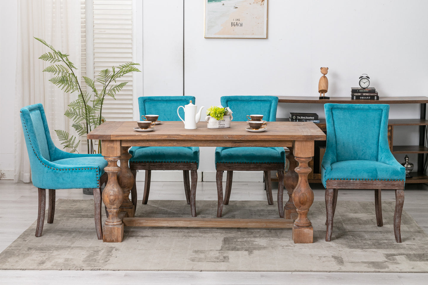 Ultra Side Dining Chair,Thickened fabric chairs with neutrally toned solid wood legs, Bronze nail head,Set of 2,Blue