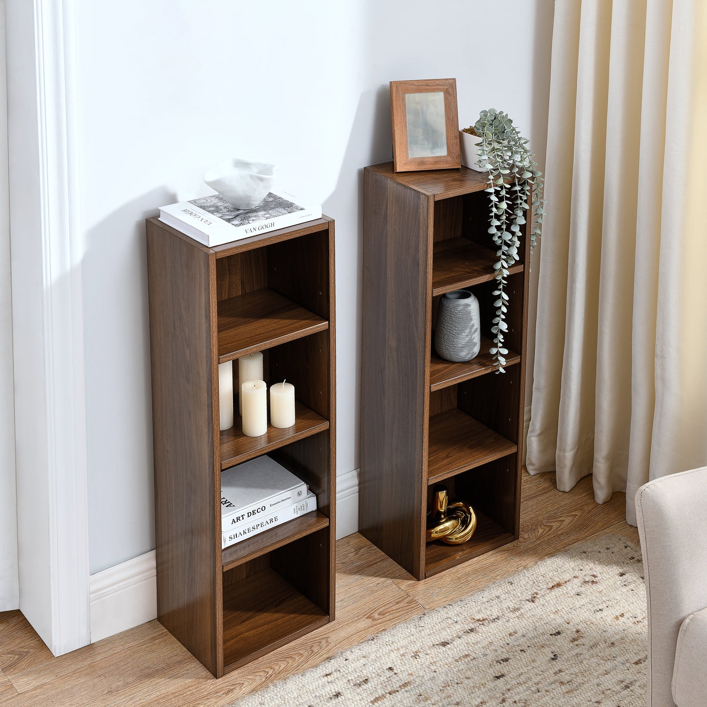 8-Tier Slim Media Tower Rack Adjustable Shelves Tall Bookcase Storage Cabinet for Home Office Display