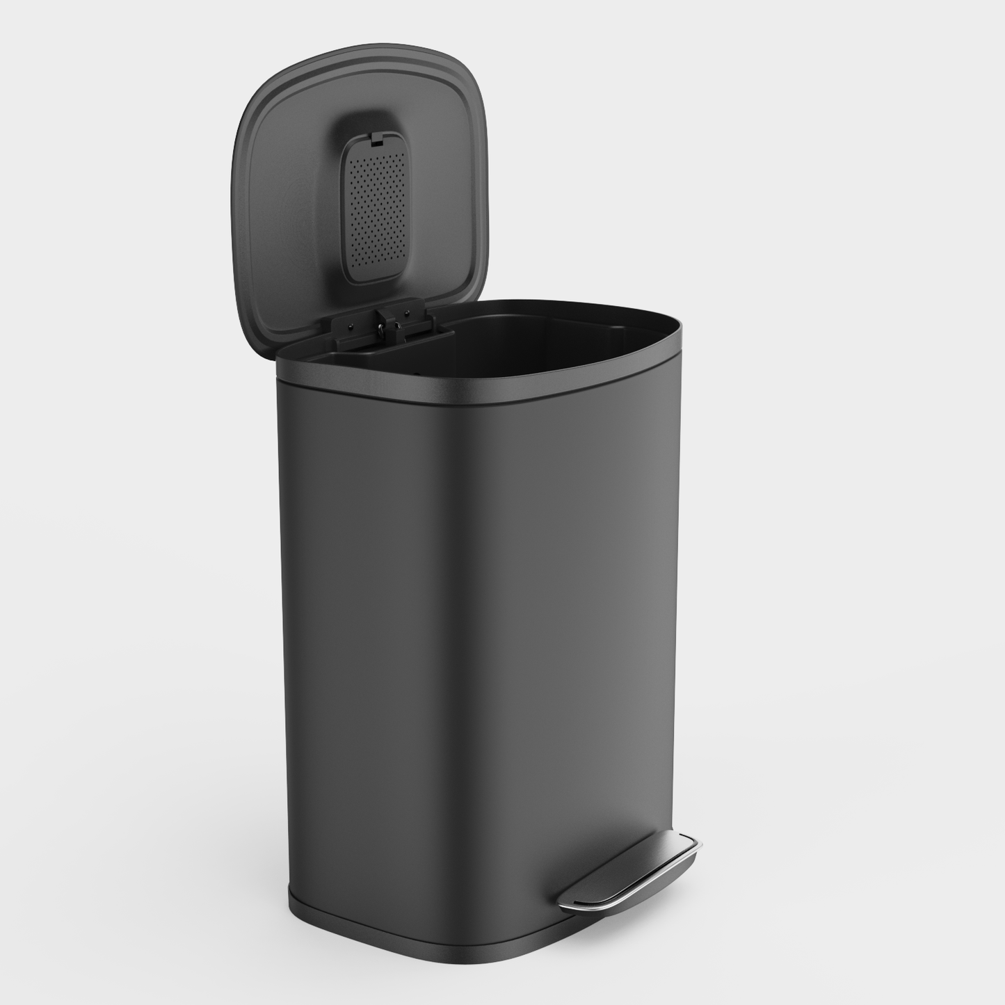 Curved Surface 13 Gallon 50L Kitchen Foot Pedal Soft Close Trash Can Stainless Steel Rectangular Bin with 30 Garbage Bags BLACK