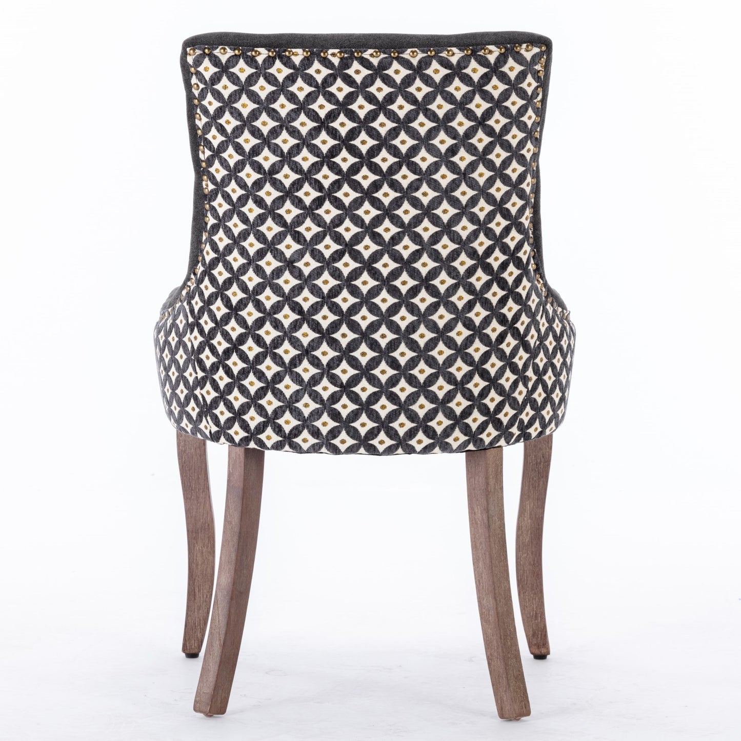 Ultra Side Dining Chair, Thickened fabric chairs with neutrally toned solid wood legs, Bronze nail head, Set of 2, Blue