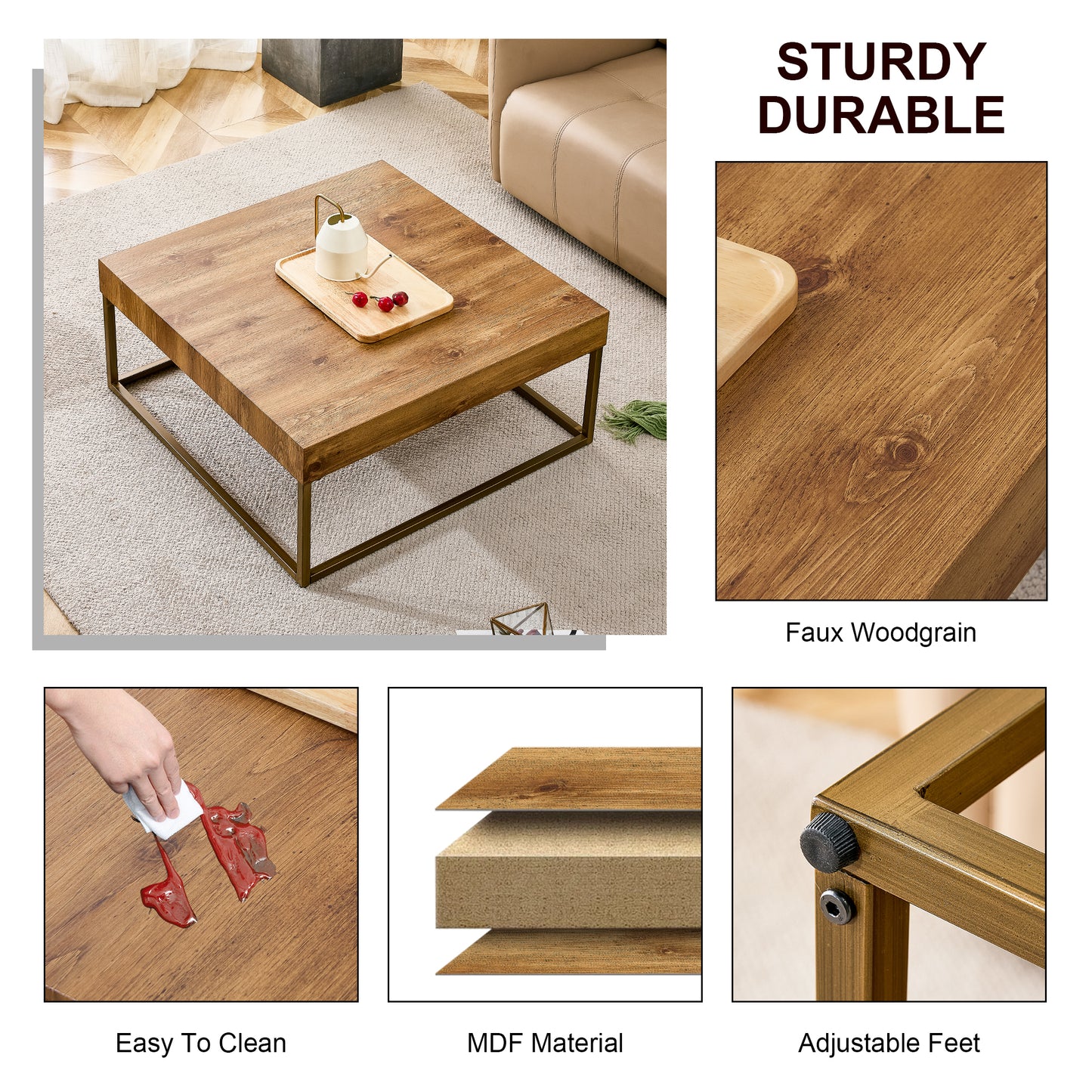 Modern Rectangular Coffee Table Dining Table MDF Top Metal Legs 31.5 Inch Suitable for Restaurants Living Rooms