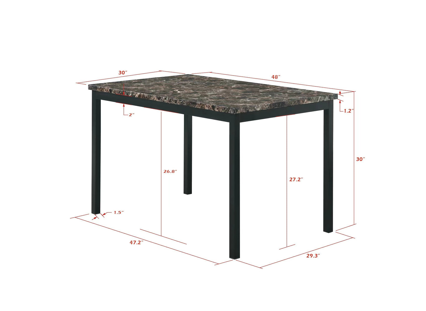 Faux Marble Top Metal Frame Dinette Table for Dining Room Kitchen Modern Design