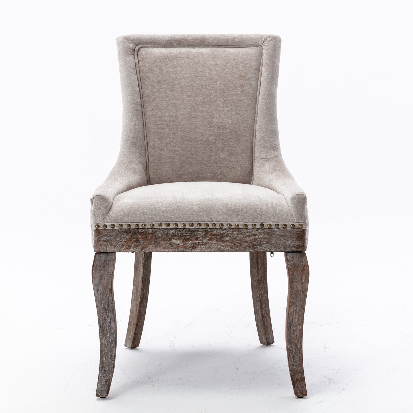 Ultra Side Dining Chair,Thickened fabric chairs with neutrally toned solid wood legs, Bronze nail head,Set of 2,Beige