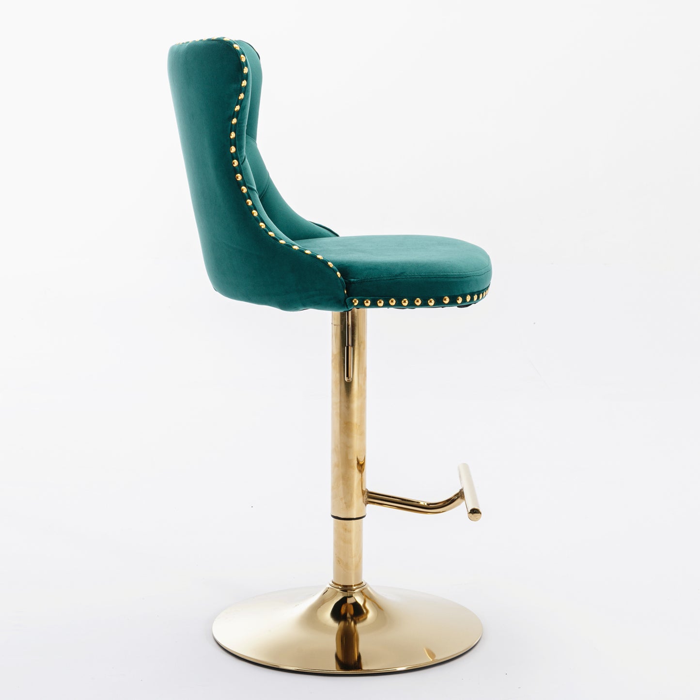 A&A Furniture,Golden Swivel Velvet Barstools Adjusatble Seat Height from 25-33 Inch, Modern Upholstered Bar Stools with Backs Comfortable Tufted for Home Pub and Kitchen Island(Green,Set of 2)