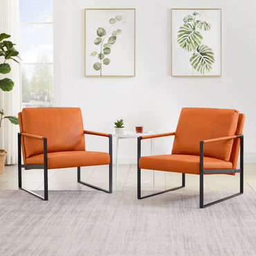 Lounge, living room, office or the reception area PVC leather accent arm chair with Extra thick padded backrest and seat cushion sofa chairs,Non-slip adsorption feet,sturdy metal frame,Orange