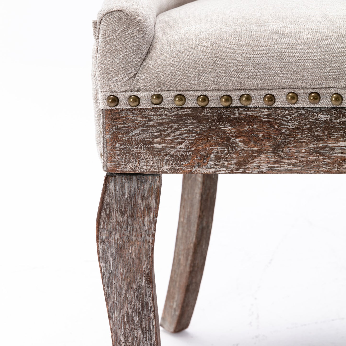 Ultra Side Dining Chair,Thickened fabric chairs with neutrally toned solid wood legs, Bronze nail head,Set of 2,Beige