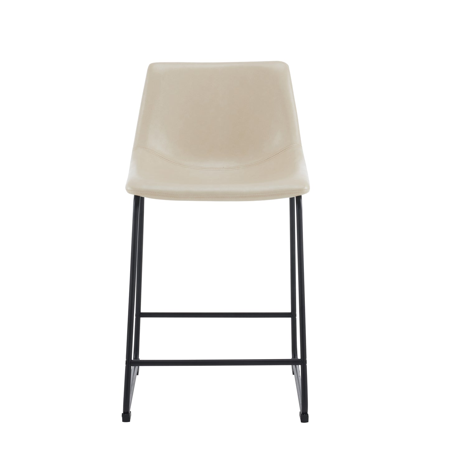 Vintage 24-Inch Armless Industrial Faux Leather Counter Stool Set of 2 Cream Black Metal Legs Footrest for Kitchen Cafe Bar