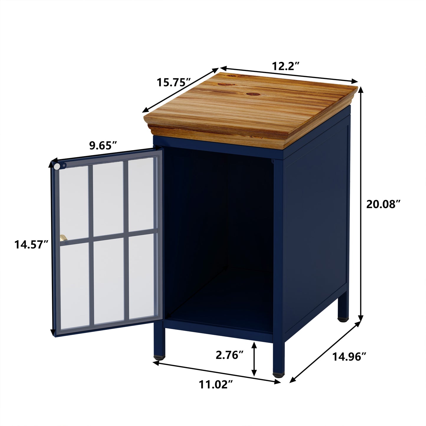 Nightstand with Storage Cabinet Solid Wood Tabletop Bedside Table Dark Blue Sofa Side Coffee Table for Bedroom Living Room