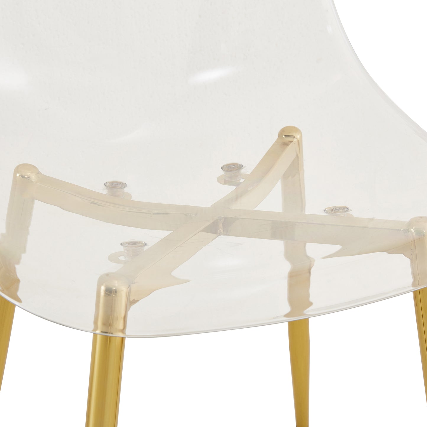 Modern Minimalist Transparent Dining Chair Set with Gold-Plated Metal Legs - Nordic Armless Crystal Makeup Stools 6-Piece TW-1200