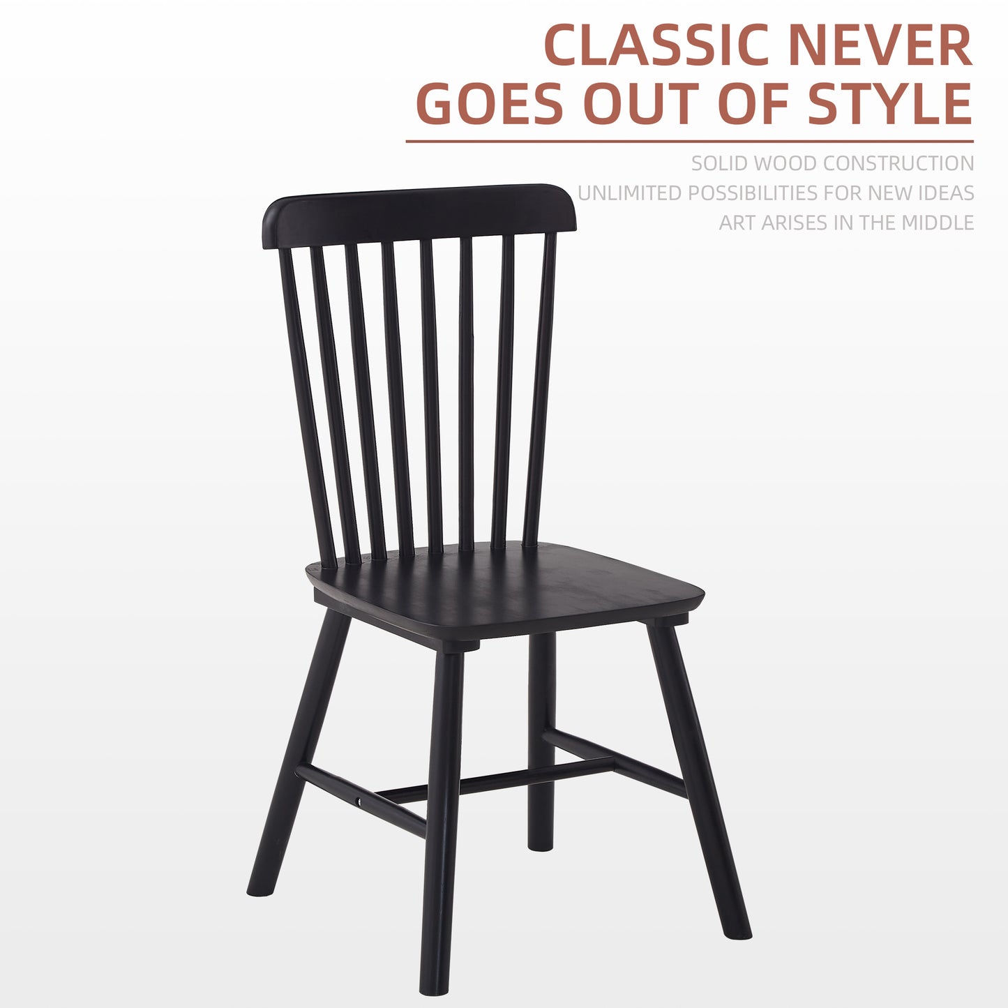 Black Rubber Wood Dining Chairs Set of 4 Simple Natural Solid Wood Living Room Seating