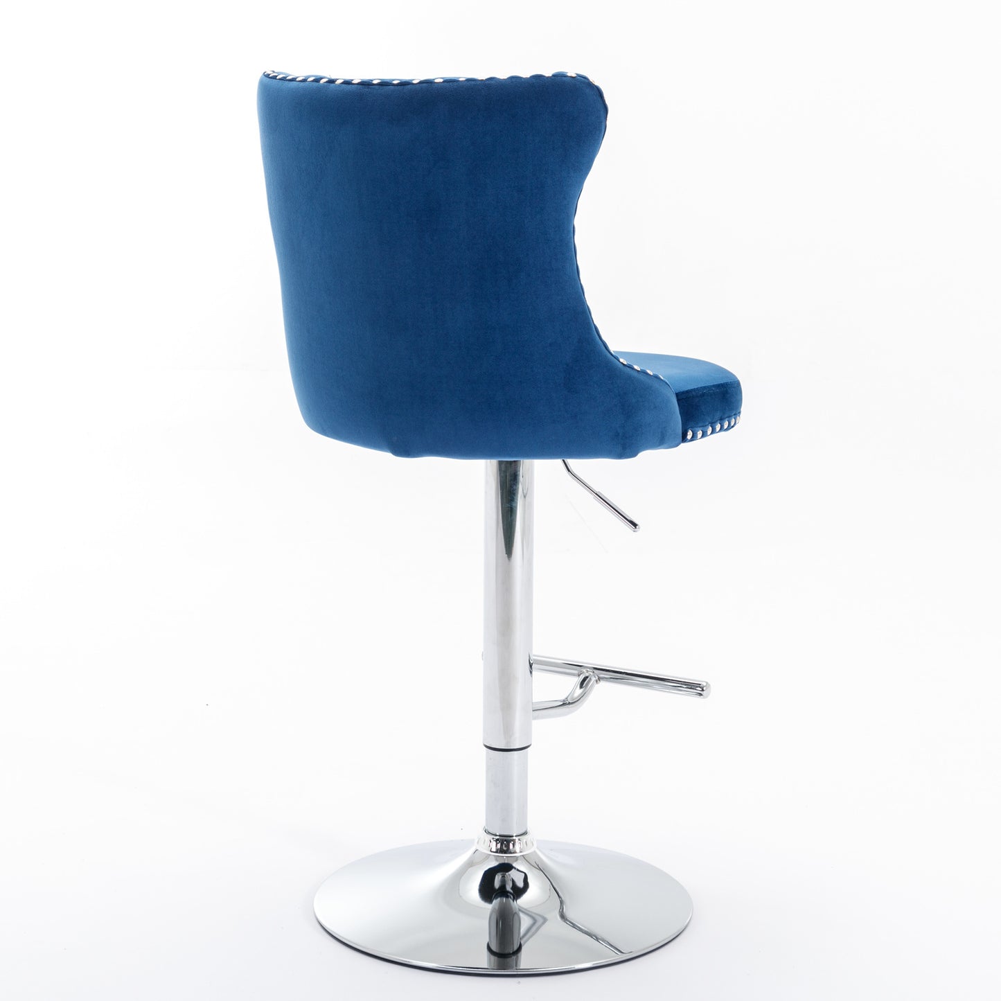A&A Furniture,Swivel Velvet Barstools Adjusatble Seat Height from 25-33 Inch, Modern Upholstered Chrome base Bar Stools with Backs Comfortable Tufted for Home Pub and Kitchen Island(Blue,Set of 2)