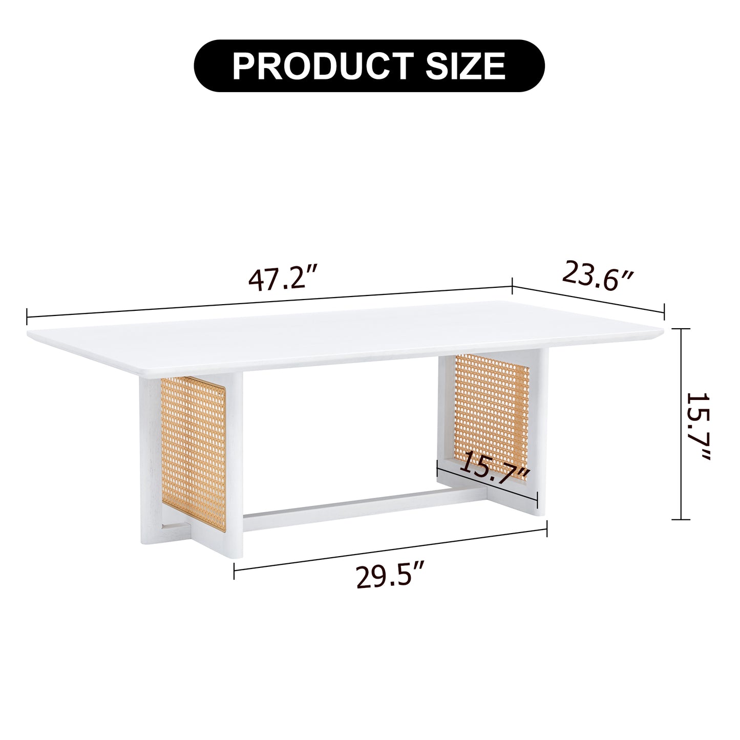 Chinese Style White Solid Wood Imitation Rattan Rectangular Coffee Table Small Living Room Low Table