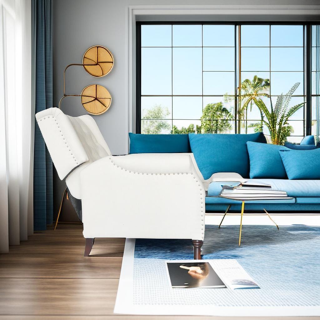Modern Beige Reclining Armchair with Adjustable Back and Padded Cushion for Living Room and Bedroom