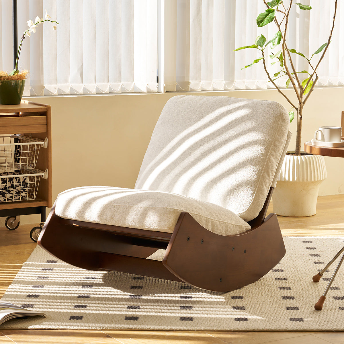 Elegant Upholstered Glider Rocking Chair with Solid Wood Frame for Living Room Nursery and Bedroom Relaxation