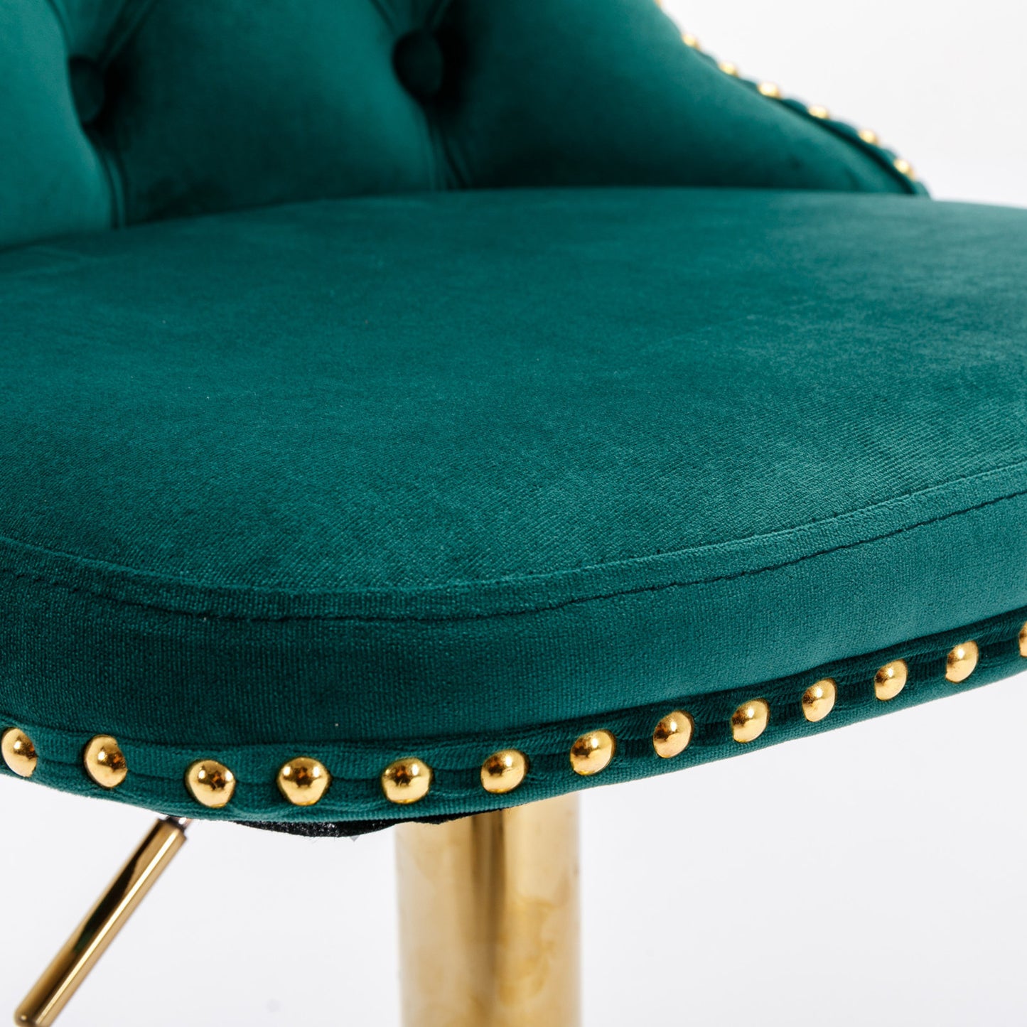 A&A Furniture,Golden Swivel Velvet Barstools Adjusatble Seat Height from 25-33 Inch, Modern Upholstered Bar Stools with Backs Comfortable Tufted for Home Pub and Kitchen Island(Green,Set of 2)