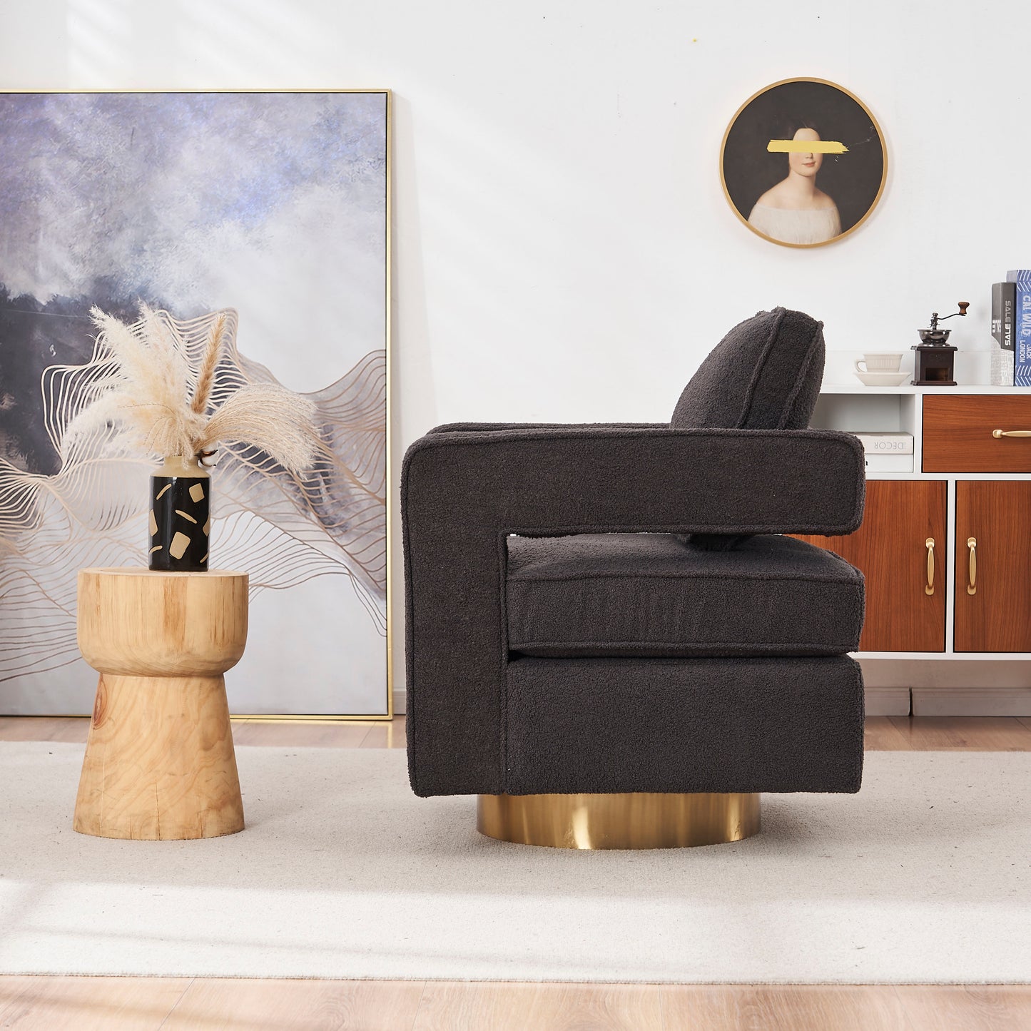 Modern 360 Degree Swivel Barrel Chair for Living Room Accent Small Armchair for Nursery Office Bedroom Hotel