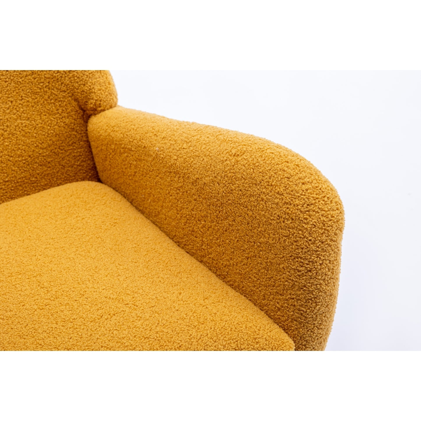 35.5 inch Rocking Chair with Pocket, Soft Teddy Fabric Rocking Chair for Nursery, Comfy Wingback Glider Rocker with Safe Solid Wood Base for Living Room Bedroom Balcony (TURMERIC)
