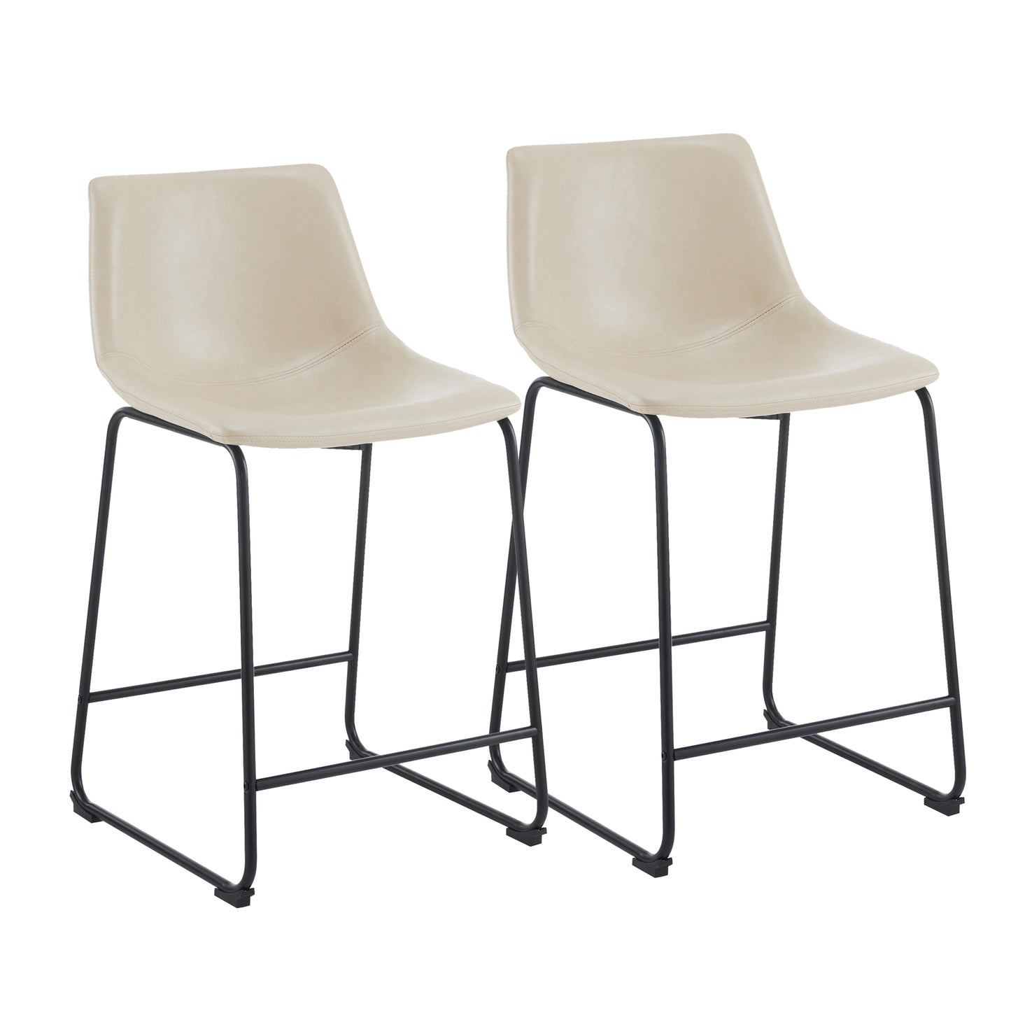 Vintage 24-Inch Armless Industrial Faux Leather Counter Stool Set of 2 Cream Black Metal Legs Footrest for Kitchen Cafe Bar