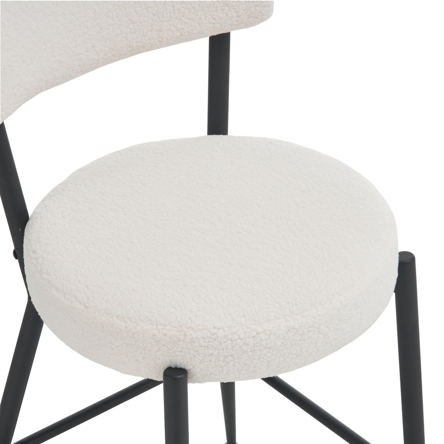 Beige Modern Teddy Fabric Bar Stools Set of 2 Stylish Metal Base High Seating for Kitchen Dining Living Room