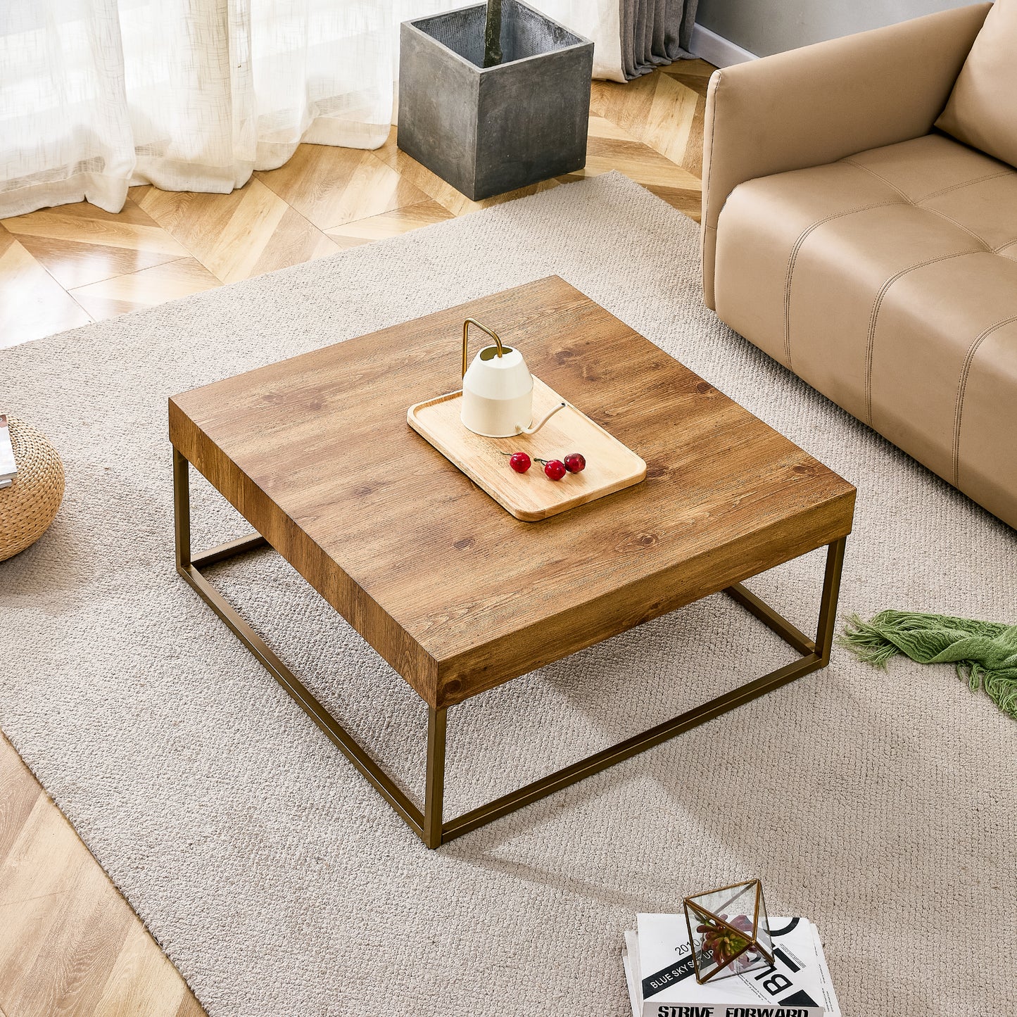 Modern Rectangular Coffee Table Dining Table MDF Top Metal Legs 31.5 Inch Suitable for Restaurants Living Rooms