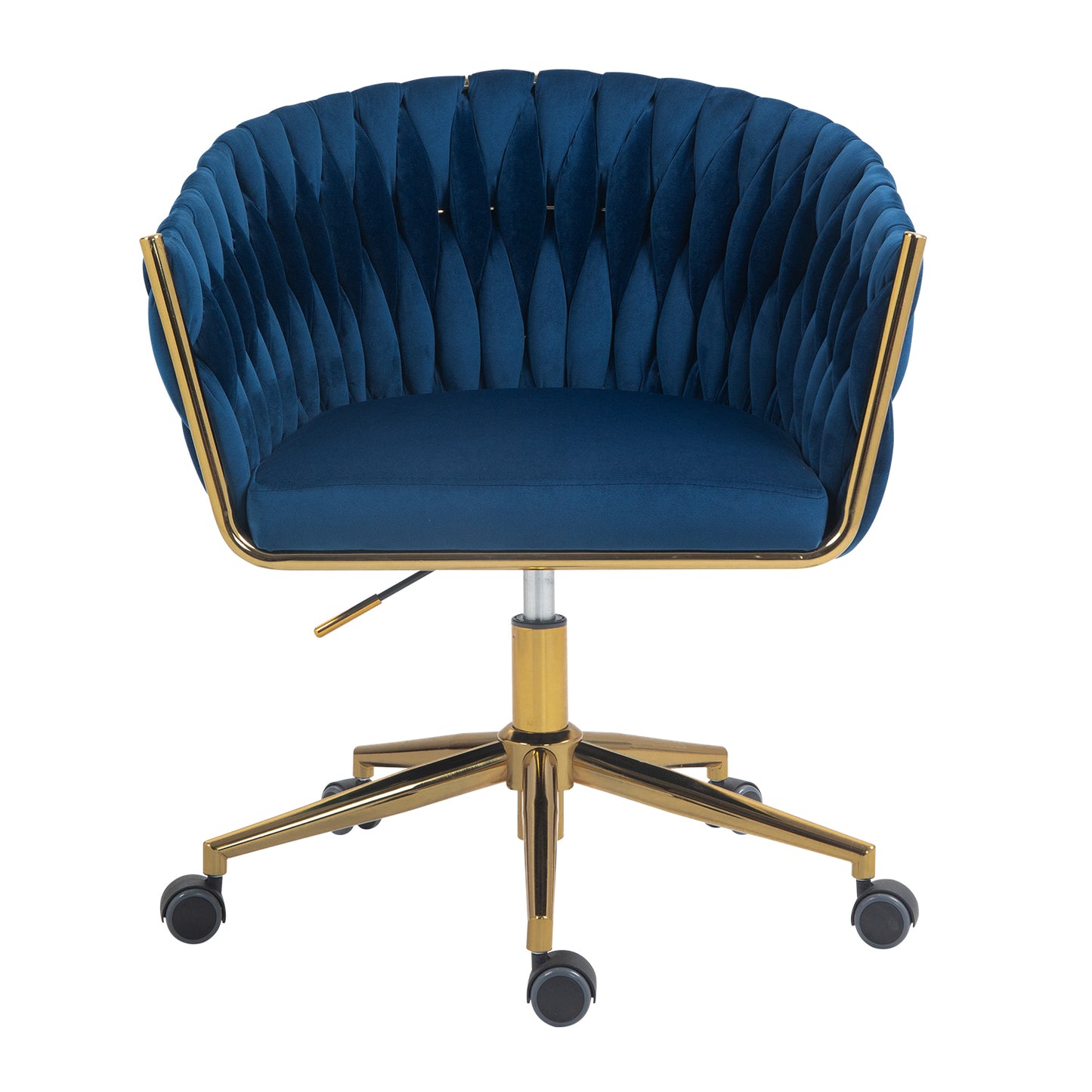 Modern Hand Woven Office Chair with Wheels Height Adjustable 360 degree Swivel Vanity Chair for Bedroom Living Room Blue