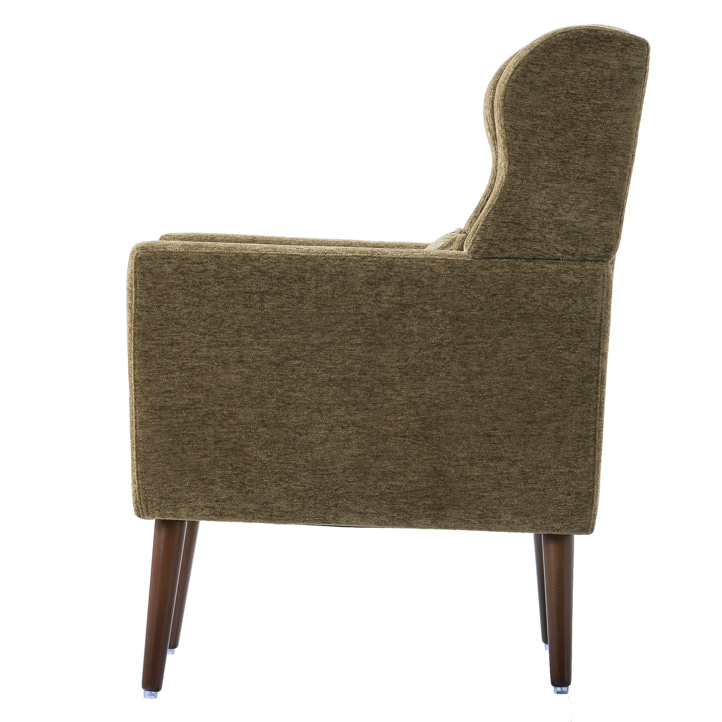 Olive Green Chenille Accent Chair for Living Room Modern Upholstered Armchair with Pillow and Solid Wood Legs