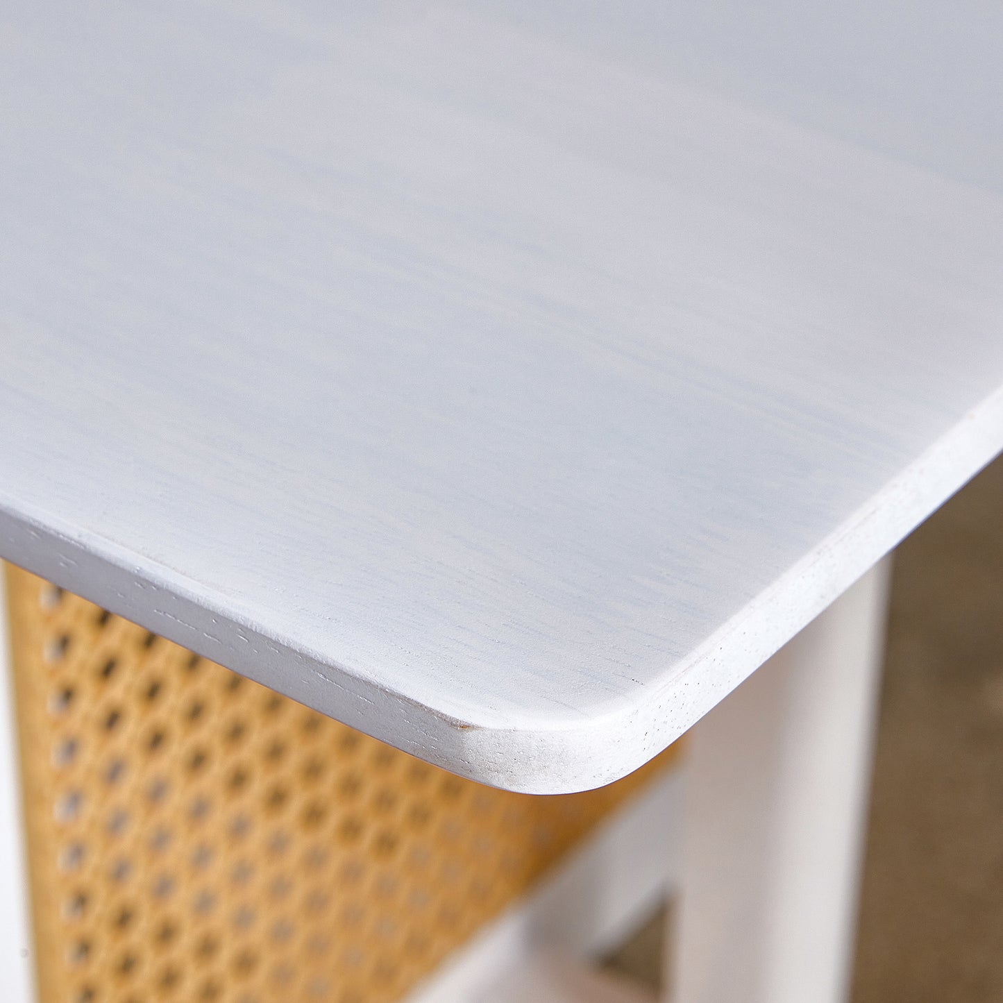 Chinese Style White Solid Wood Imitation Rattan Rectangular Coffee Table Small Living Room Low Table