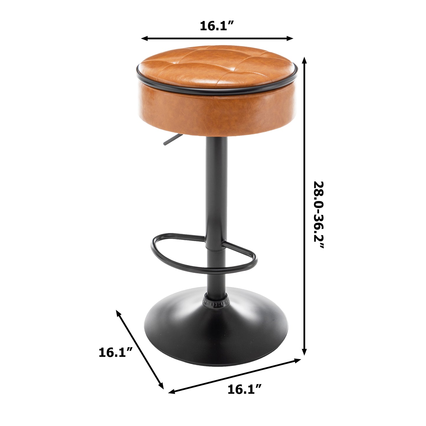 Adjustable Brown Faux Leather Bar Stool Set of 2 360° Swivel Armless Counter Height Chairs for Kitchen Dining Living Room