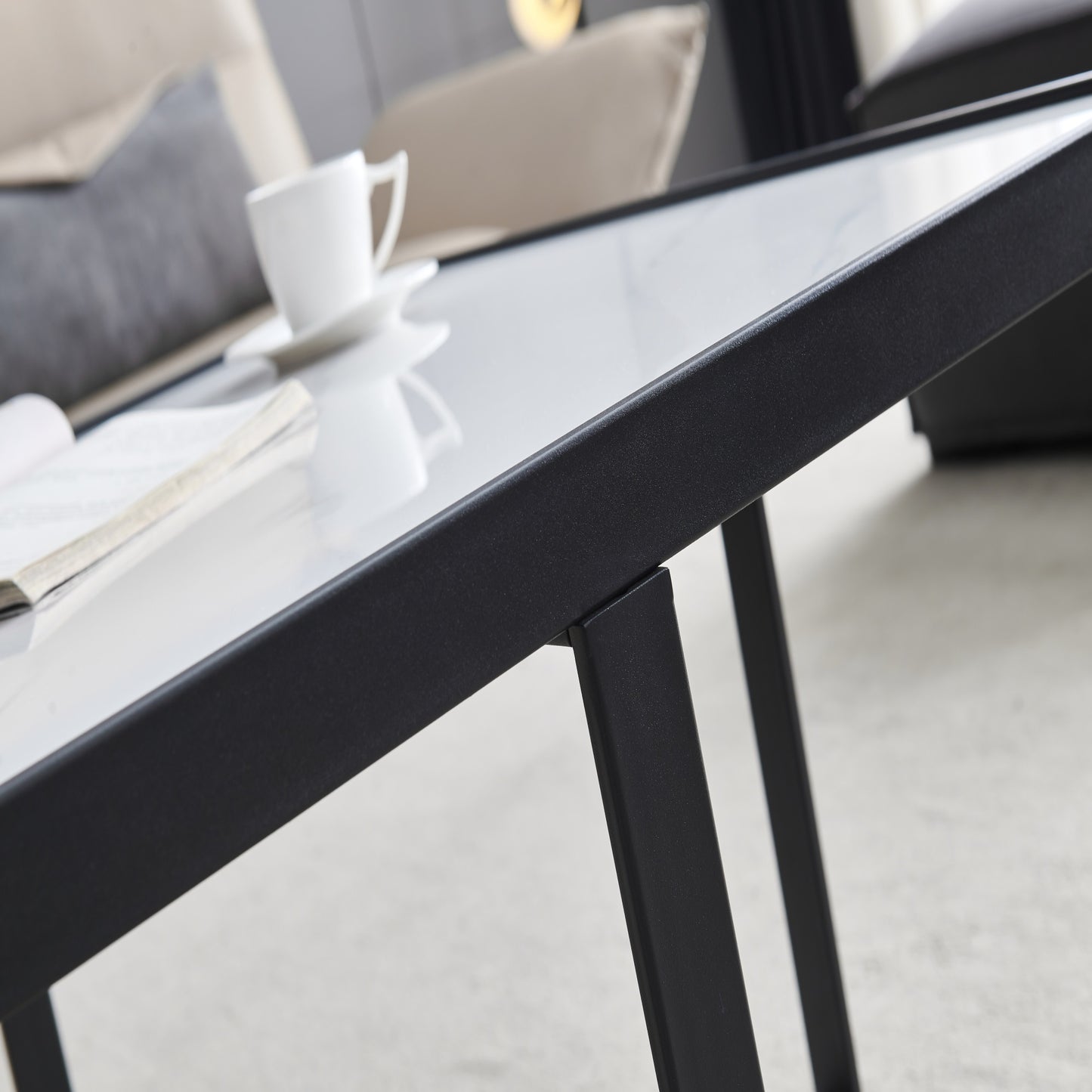 Minimalist Square Coffee Table Black Metal Frame Sintered Stone Top Modern Living Room Furniture