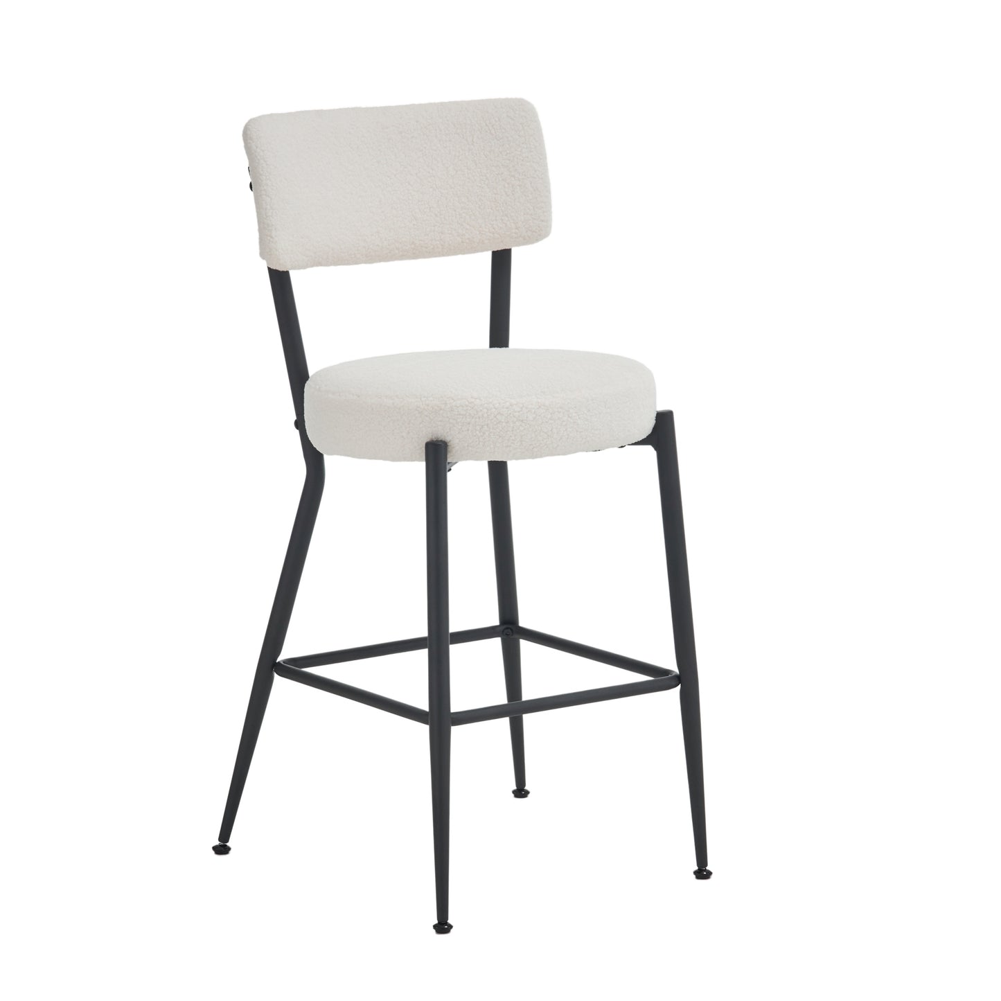 Beige Modern Teddy Fabric Bar Stools Set of 2 Stylish Metal Base High Seating for Kitchen Dining Living Room