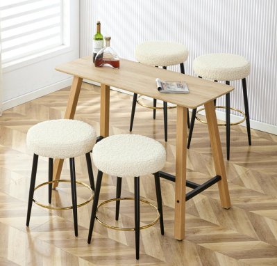 Counter Height Bar Stools Set of 2 PU Upholstered Kitchen Chairs 24 Inch with Gold Footrest for Home Bar and Balcony