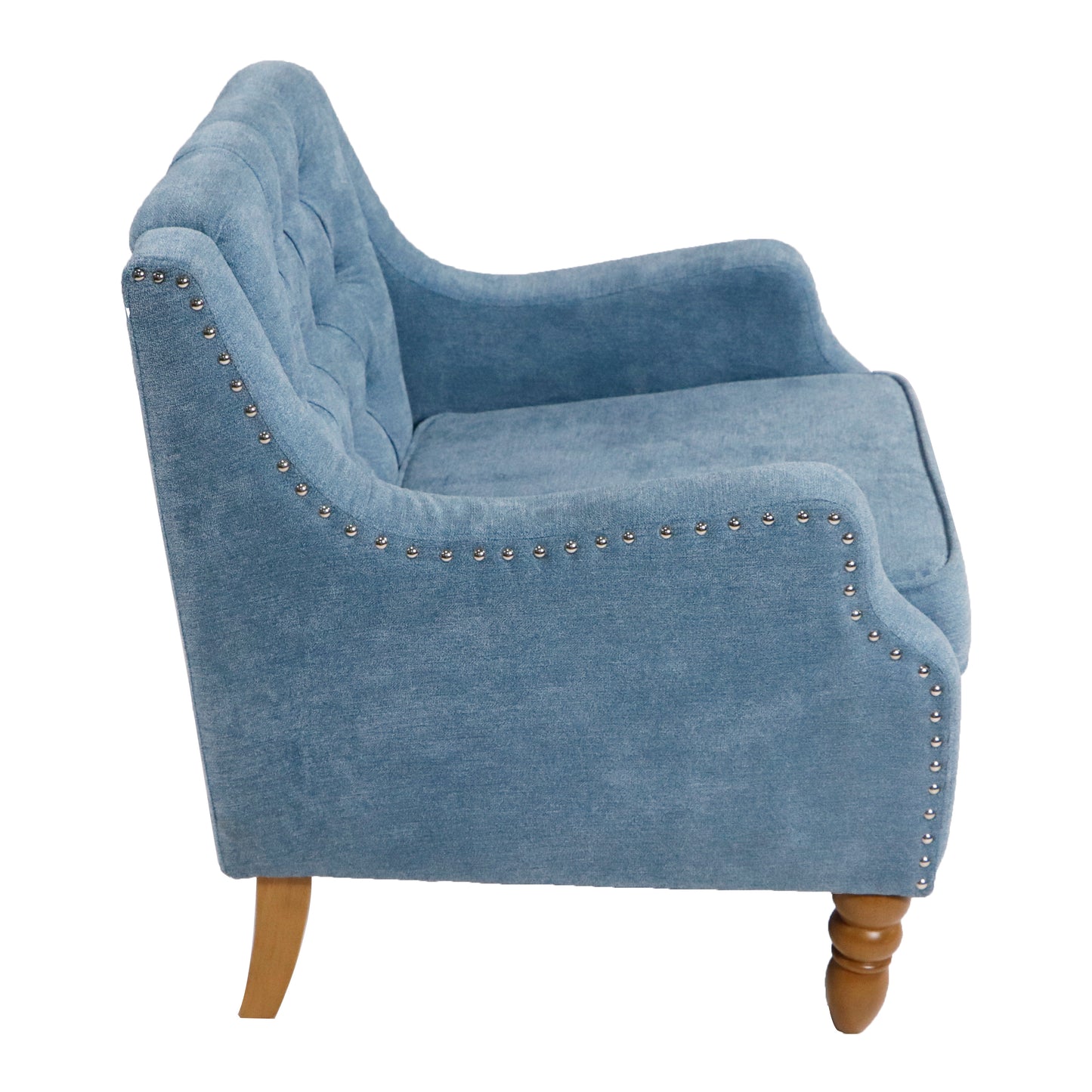 Blue Accent Chair, Living Room Chair, Footrest Chair Set with Vintage Brass Studs, Button Tufted Upholstered Armchair for Living Room, Comfy Reading Chair for Bedroom, Reception Room