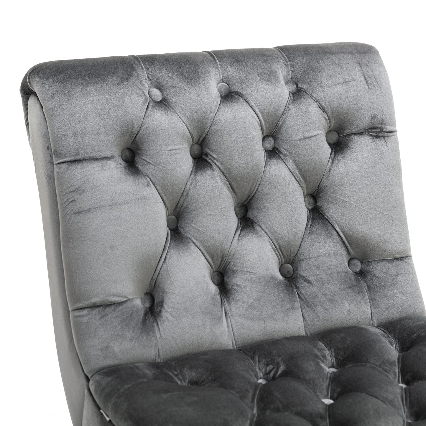 Modern Velvet Armless Accent Chair Upholstered Fabric Comfortable Leisure Chair with Wooden Legs for Living Room Bedroom Office Silver