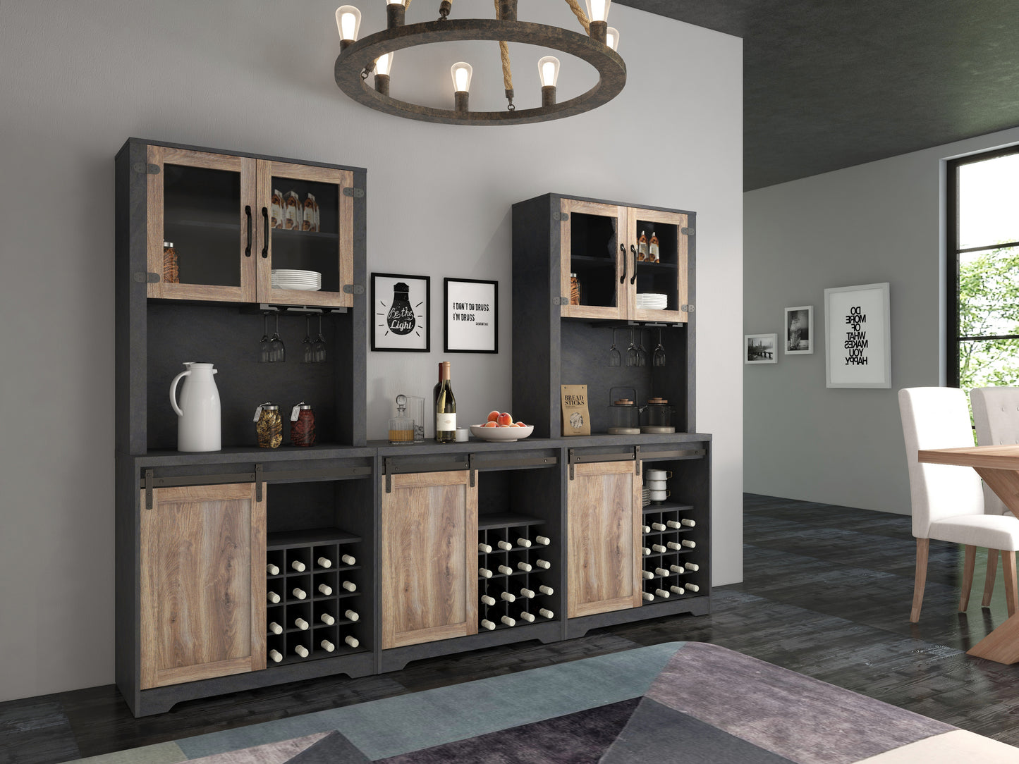 31 Inch Farmhouse Barn Door Bar Cabinet for Living Room Dining Room Storage Rustic Home Furniture