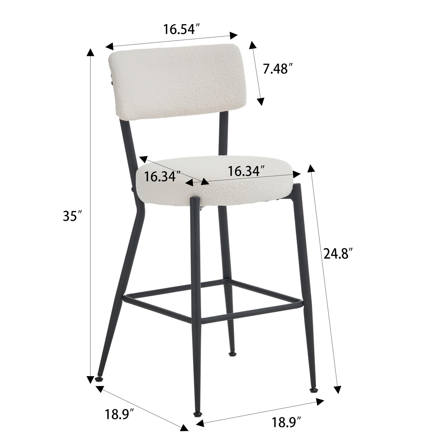 Beige Modern Teddy Fabric Bar Stools Set of 2 Stylish Metal Base High Seating for Kitchen Dining Living Room