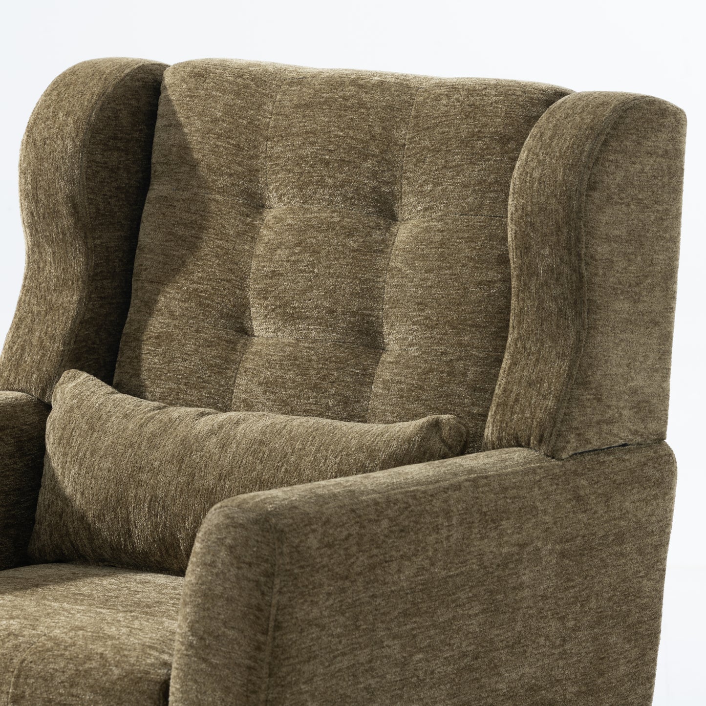 Olive Green Chenille Accent Chair for Living Room Modern Upholstered Armchair with Pillow and Solid Wood Legs