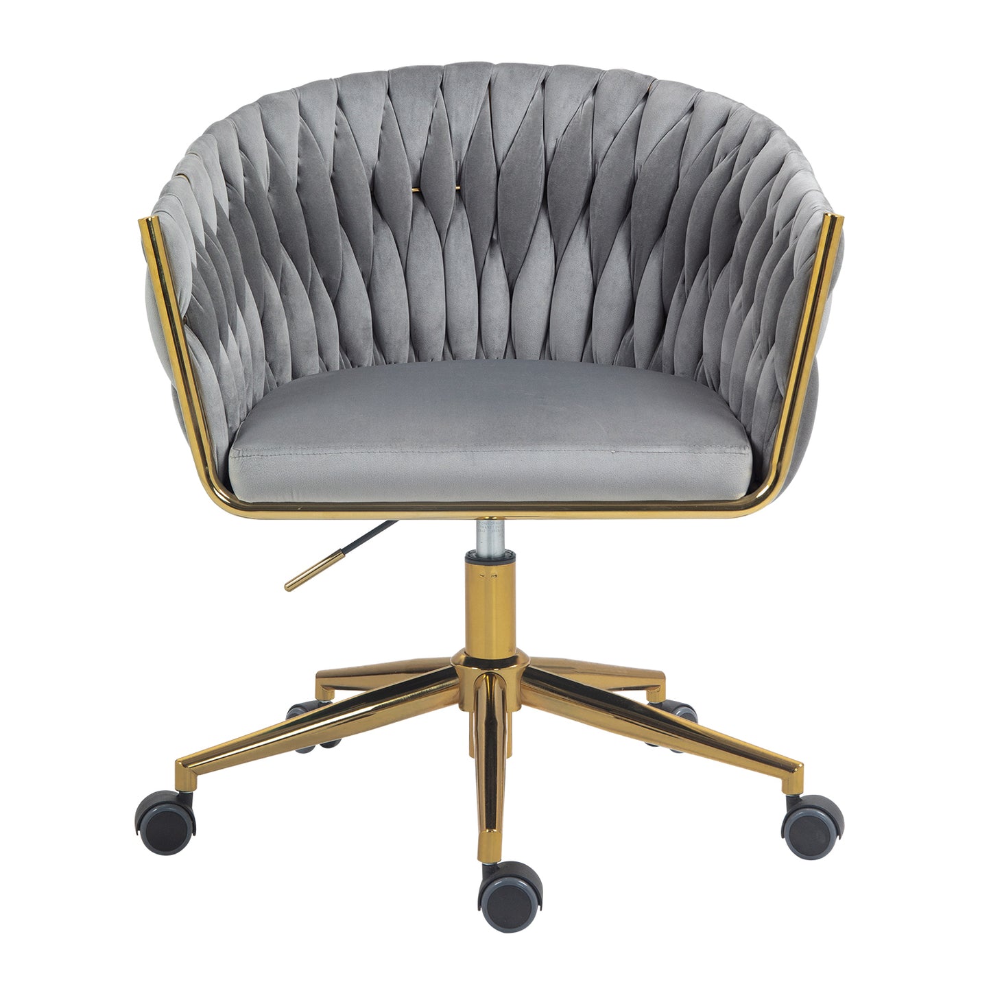 Hand-Woven Backrest Office Chair with Wheels Height Adjustable 360 degree Swivel for Bedroom Living Room Grey